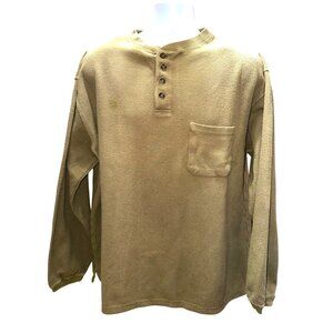 men Olive Green Four Button Front Pullover Henley Fleece Sweater